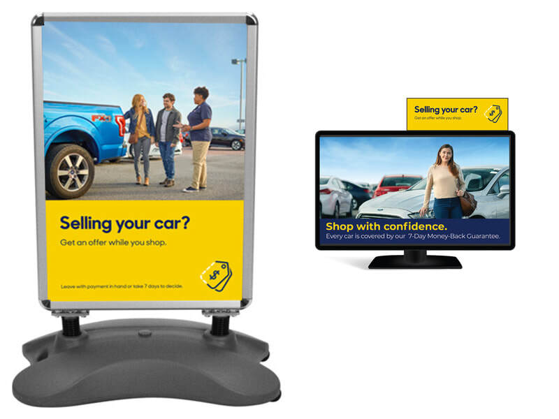 CarMax car appraisal designs for in store. Whirlwind signs and monitor-top signs.
