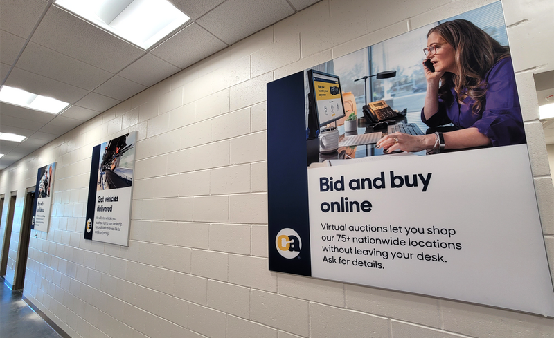 Auction facility hallway graphics