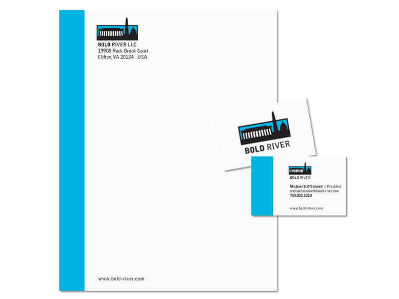 Bold River identity package including letterhead, business cards and logo.
