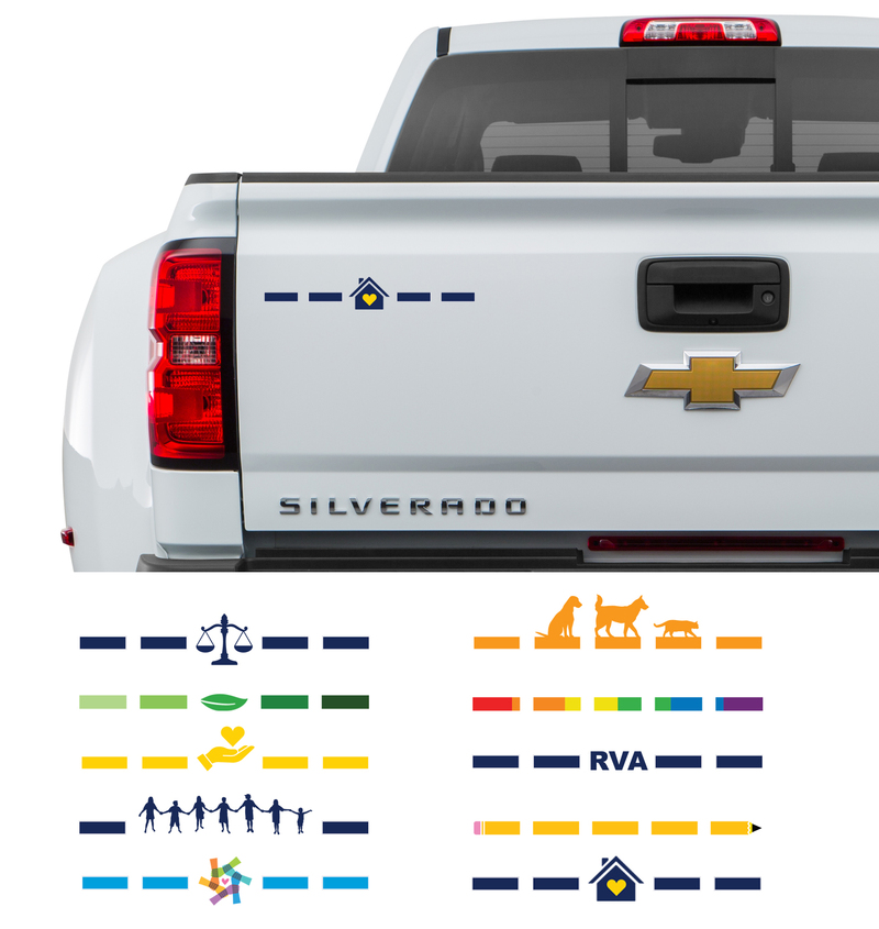 Silverado tailgate with charitable stickers