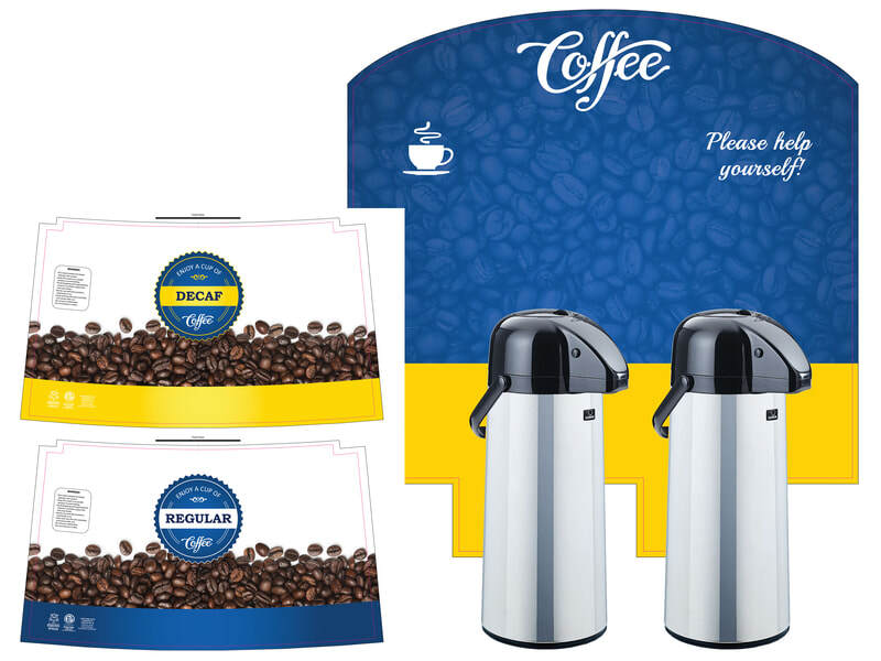 Coffee station pot designs and holder backdrop.