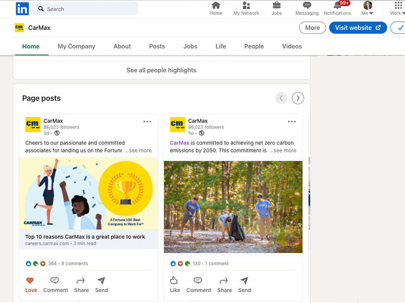 CarMax LinkedIn Fortune 100 ad/article imagery