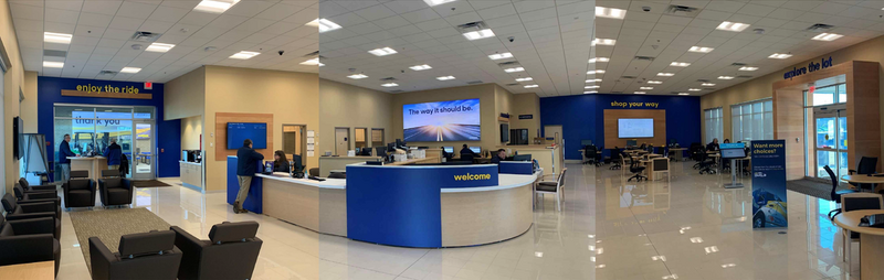 Total store evolution design. Lightboxes, color changes, wood surrounds, wood shelves with dimensional lettering, wording on walls and more.